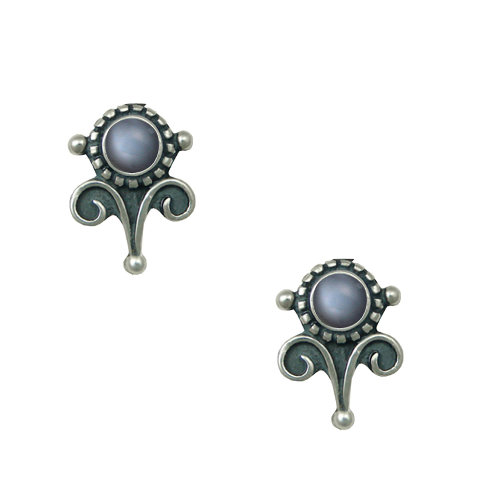 Sterling Silver Petite Grey Moonstone Post Stud Earrings